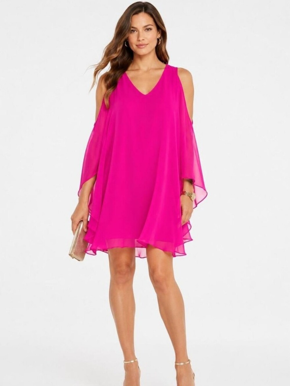 Bright Pink Cold-Shoulder Women’s Dress